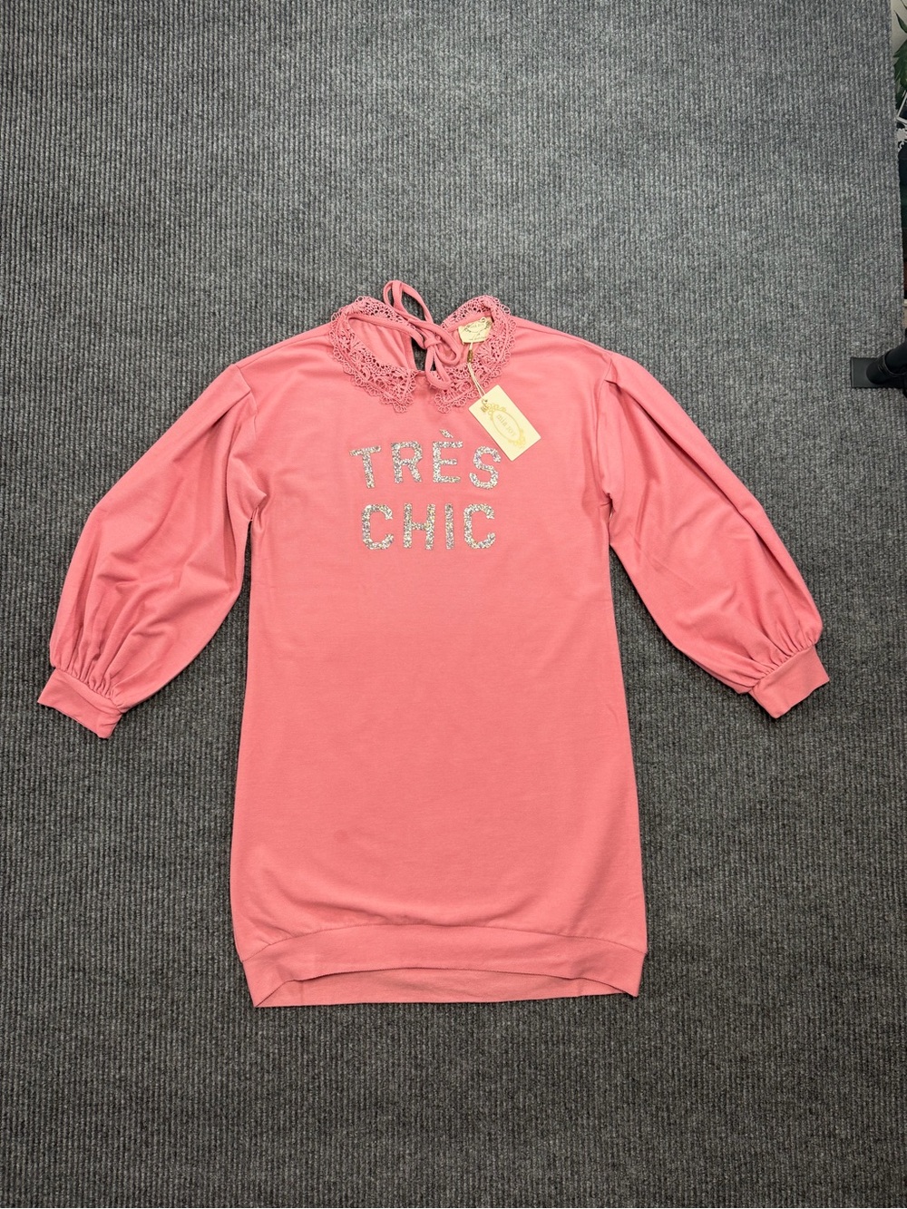 NWT Joyfolie Mia Joy Zarin Tres Chic Rose Pink Sweatshirt Dress Size 14